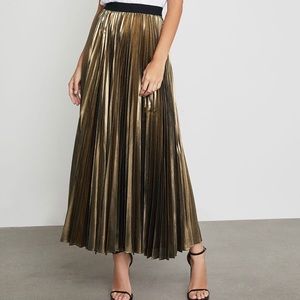 BCBGMAXAZRIA Dallin Pleated Gold Skirt